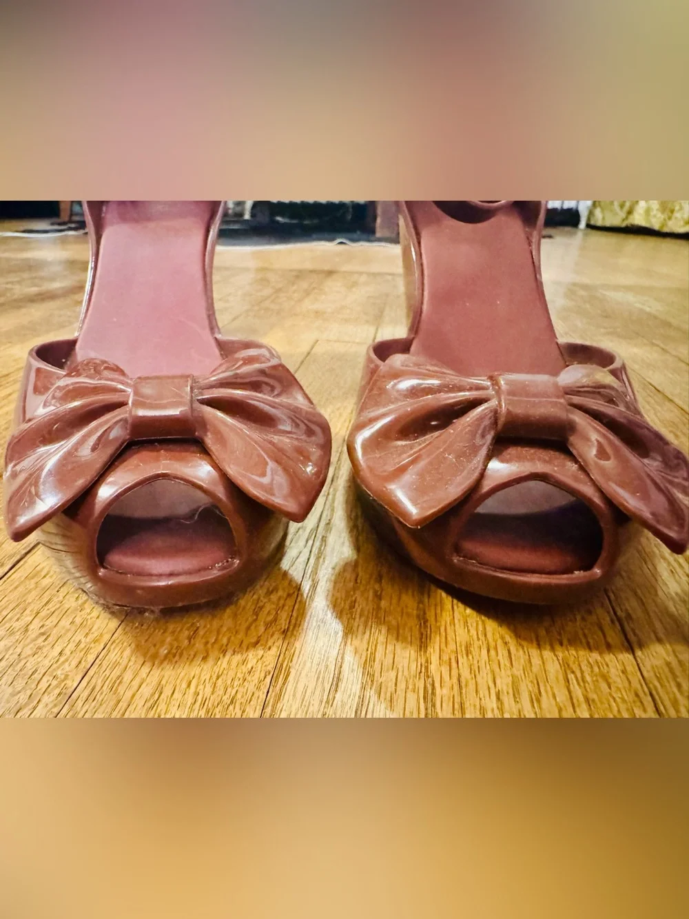 Melissa Wine Red Peep-Toe Wedges with Bow